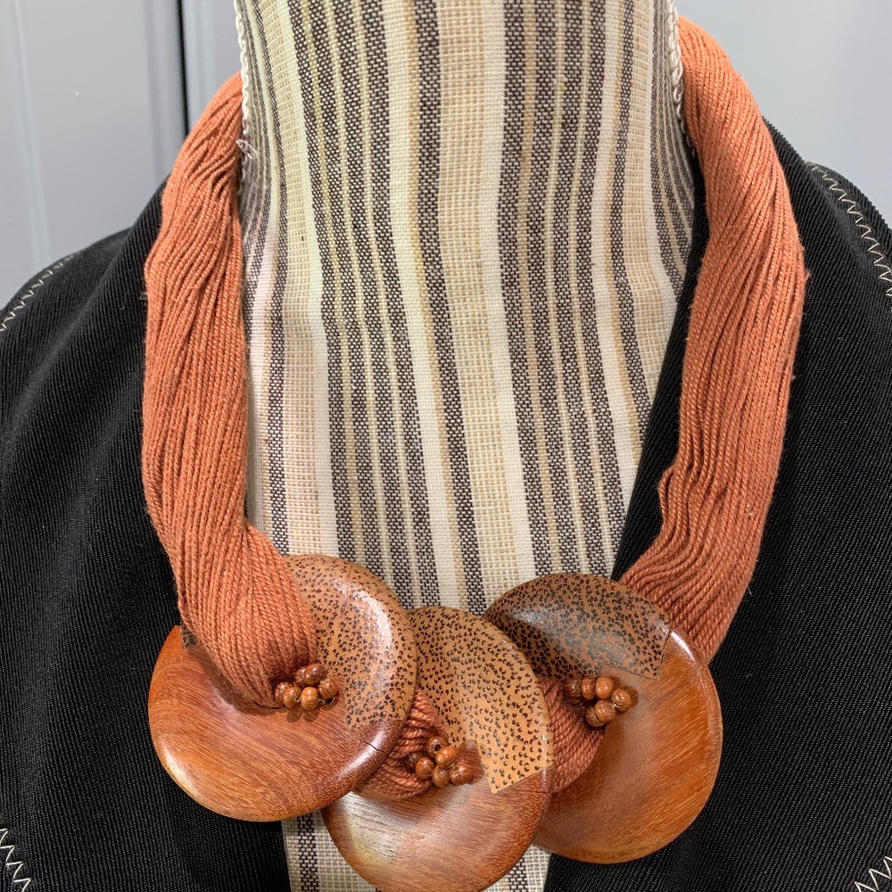 Brown Wood and Yarn Necklace